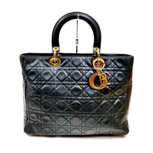 Christian Dior Lady Hand Bag Black Leather